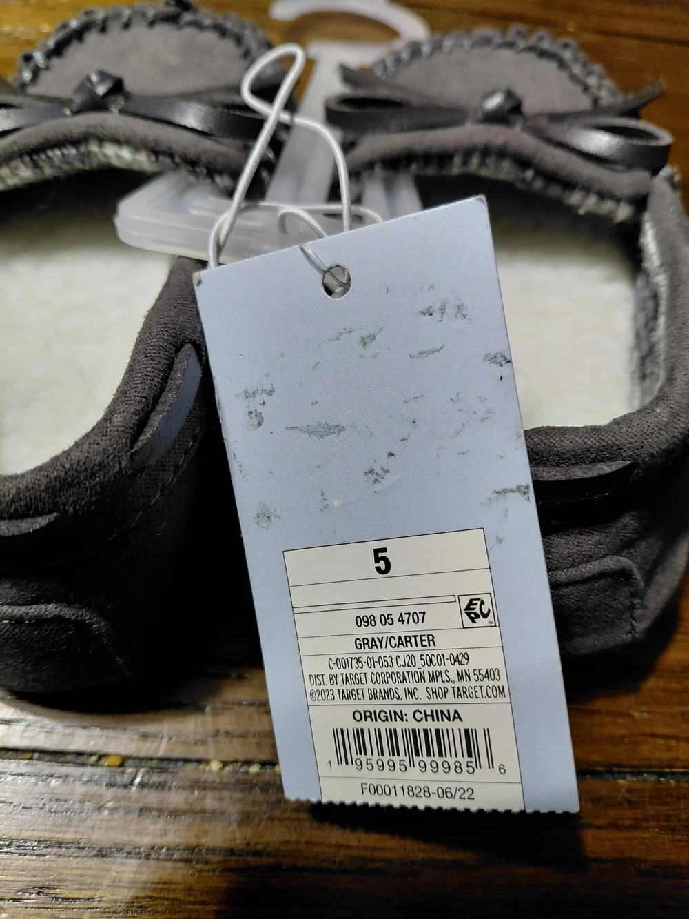 Cat & Jack Moccasin Gray Slippers Toddler Size 5 NWT